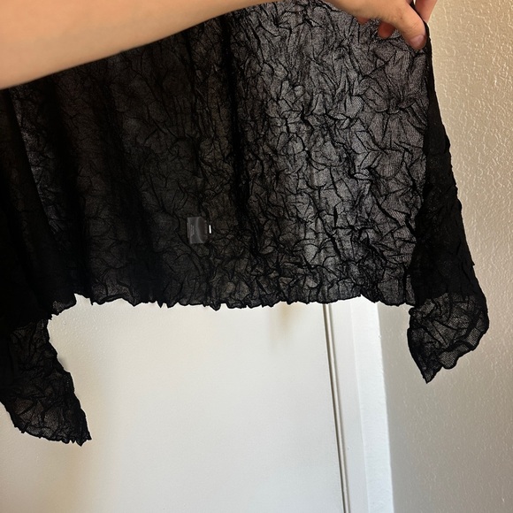 Eileen Fisher Black Crinkled Sheer Short Sleeve Open Cardigan Size S lightweight - Picture 5 of 10